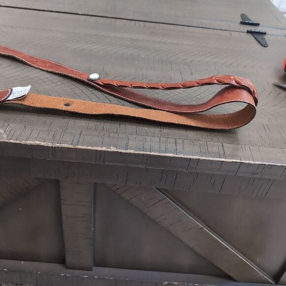 Vintage Leonardo Made In Italy Brown Woven Leather Belt  With Stone Detailing - Picture 5 of 12